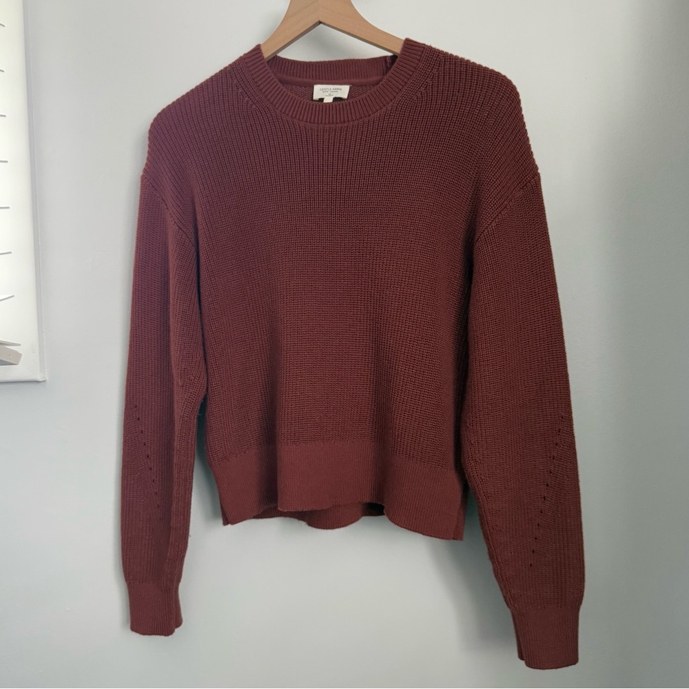 Gentle Fawn Medium Burnt Orange Sweater Crew Neck Puff Sleeve Fall Relaxed